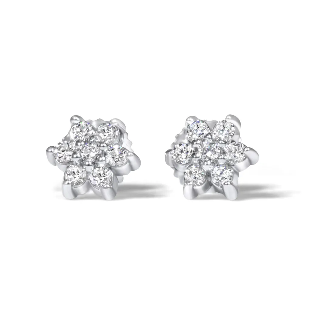 14k White Gold Diamond Star Cluster Earrings .35 ctw