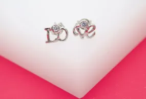 18K Gold Filled Love Word Earrings Studs (L105)