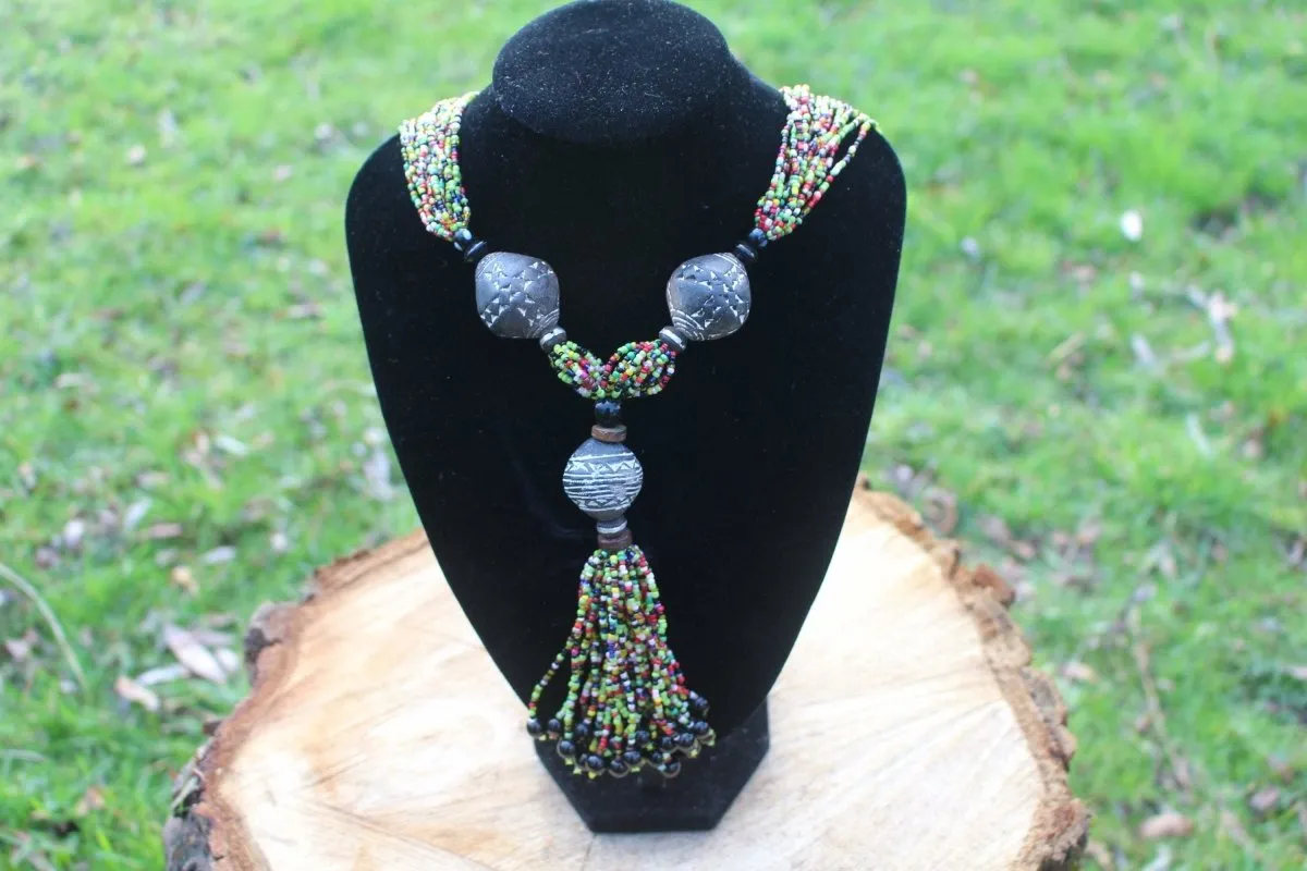 African Statement Necklace with Masai Beadwork