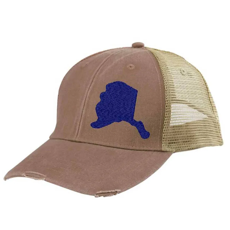 Alaska Hat | Distressed Snapback Trucker | state cap | many color choices