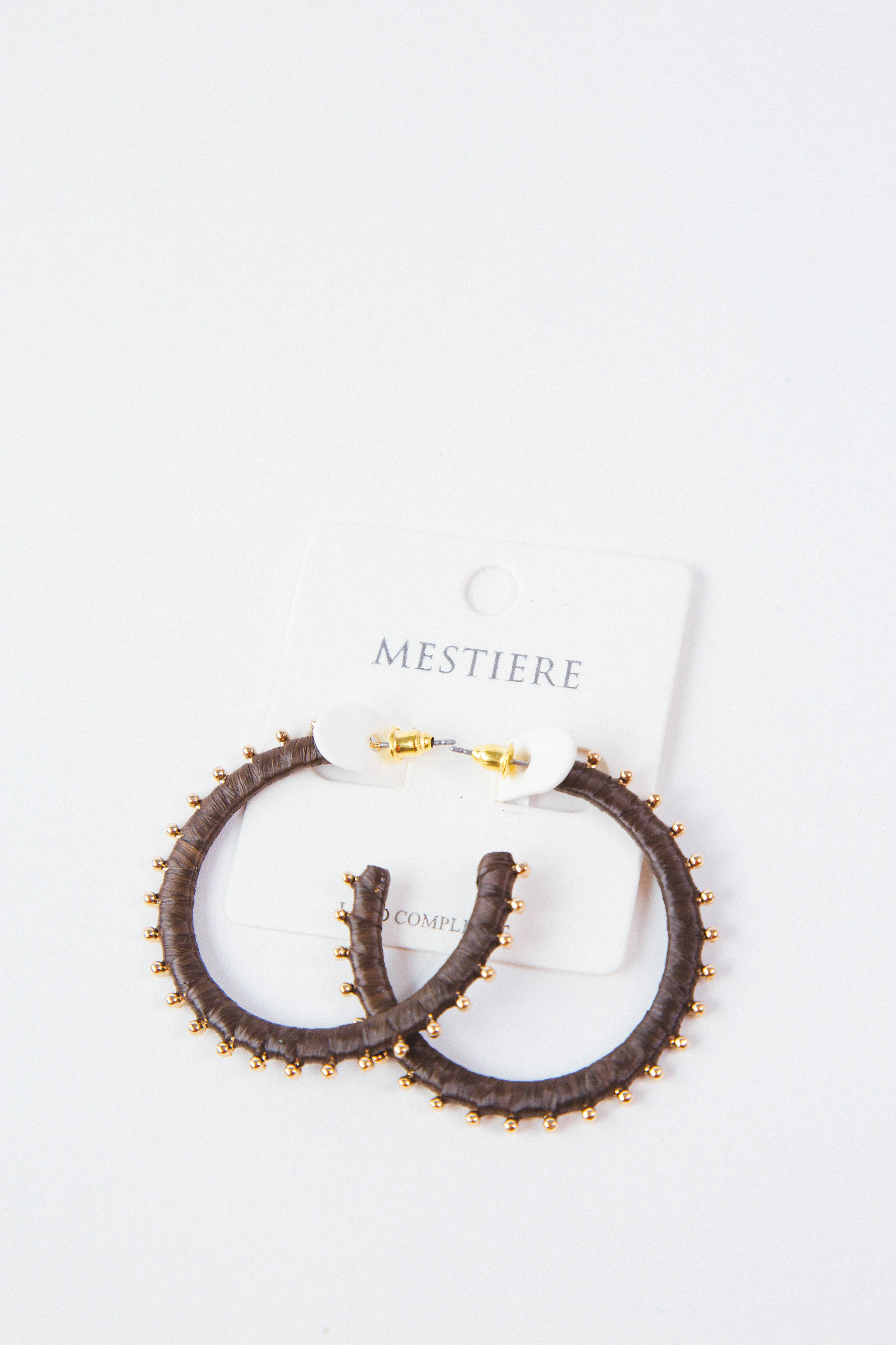 Arielle Raffia Flat Hoop Earrings, Dark Brown