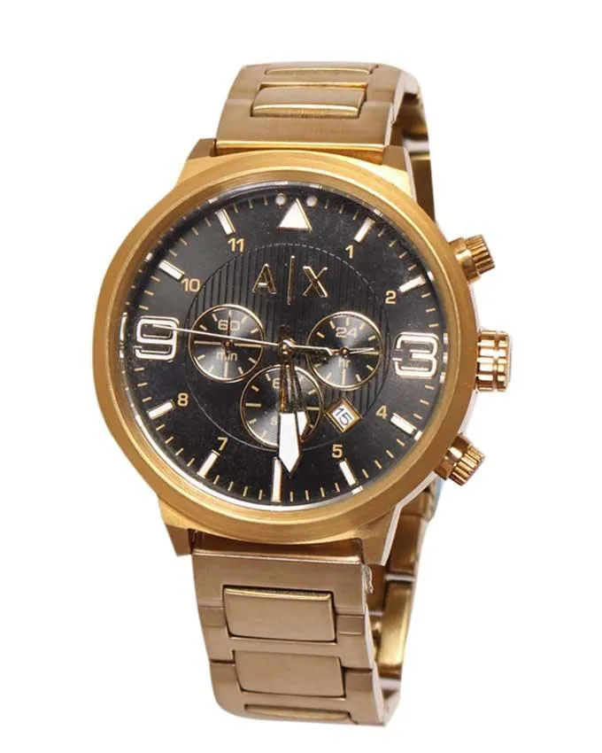 Armani Exchange Black Dial Gold Tone Sunray Dial Men's Chronograph ...