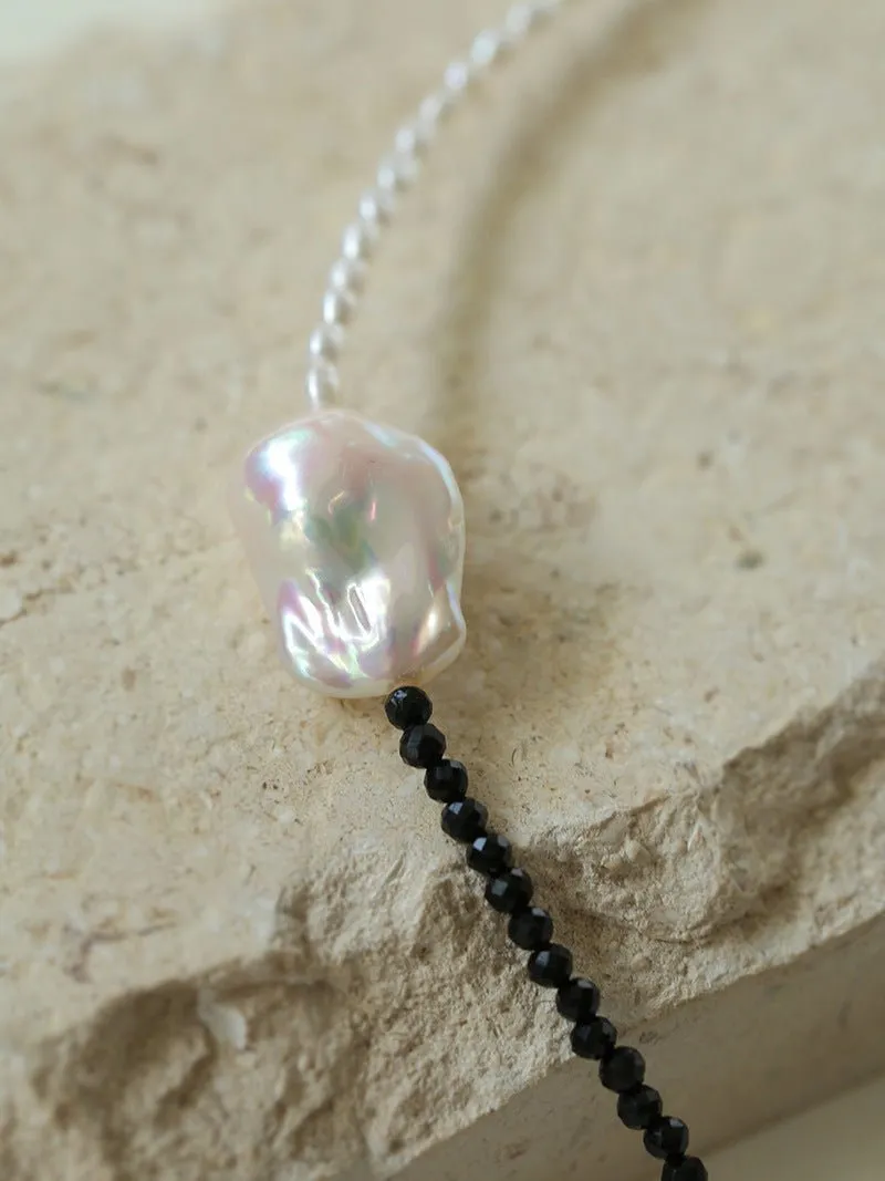 Baroque Pearl Stitching Black Spinel Freshwater Pearl Necklace