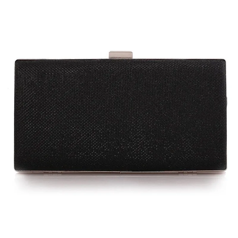 Black Champagne Silver Pu Leather Polyester Solid Color Square Clutch Evening Bag