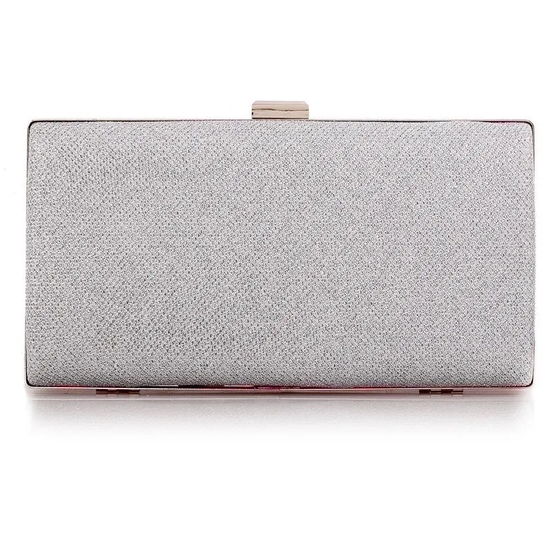 Black Champagne Silver Pu Leather Polyester Solid Color Square Clutch Evening Bag