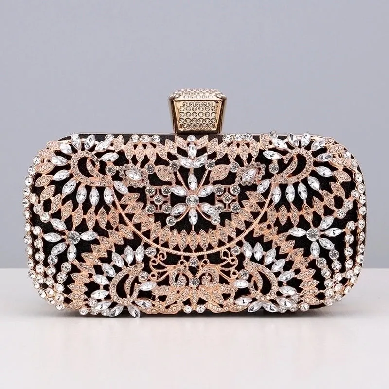 Black Gold Silver Metal Flower Square Evening Bags