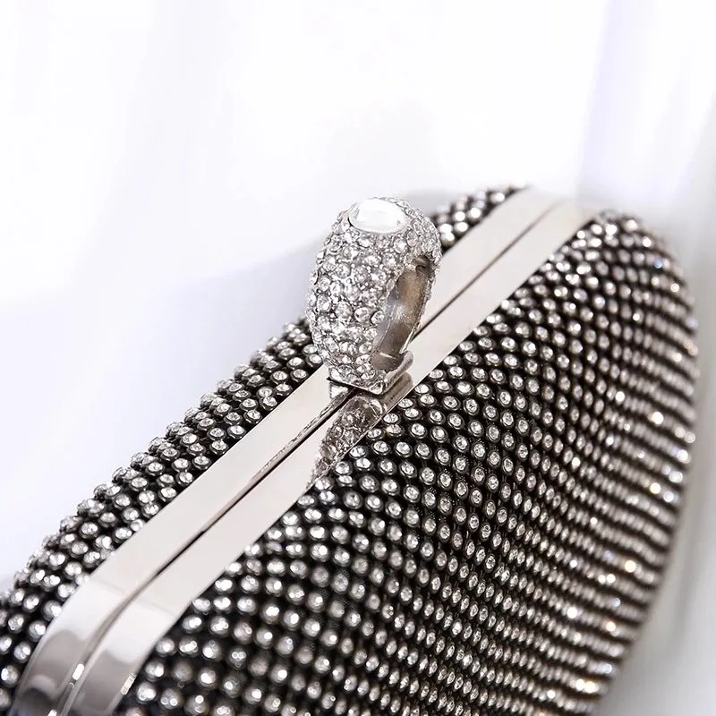 Black Gold Silver Metal Solid Color Rhinestone Oval Evening Bags