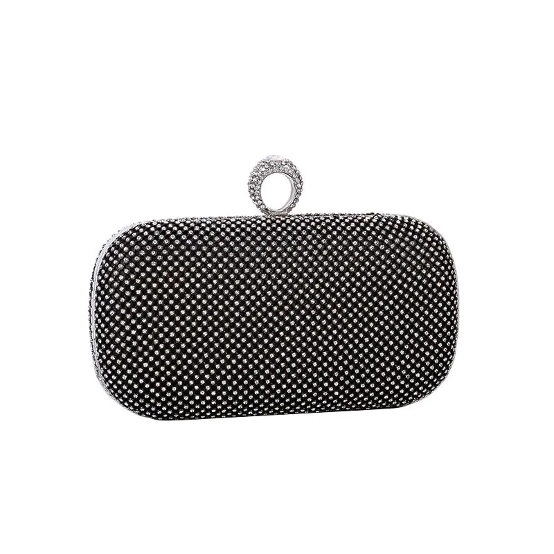 Black Gold Silver Metal Solid Color Rhinestone Oval Evening Bags