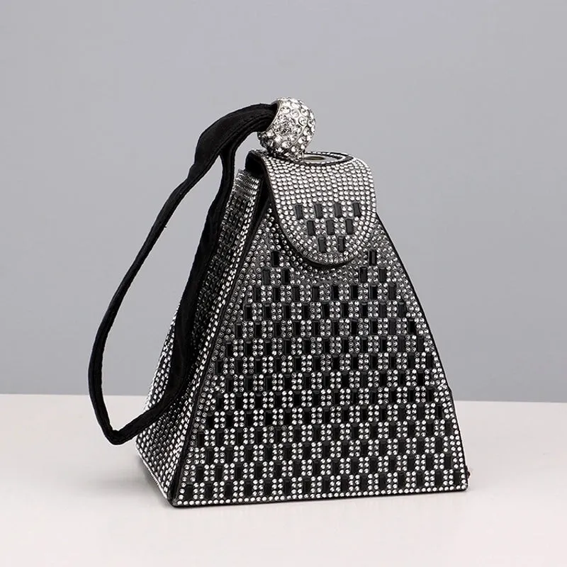 Black Gold Silver Pu Leather Solid Color Rhinestone Evening Bags