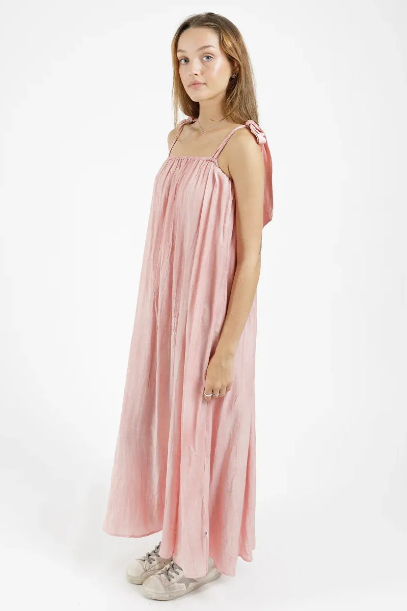 Bowie Pink Tie Shoulder Maxi Dress