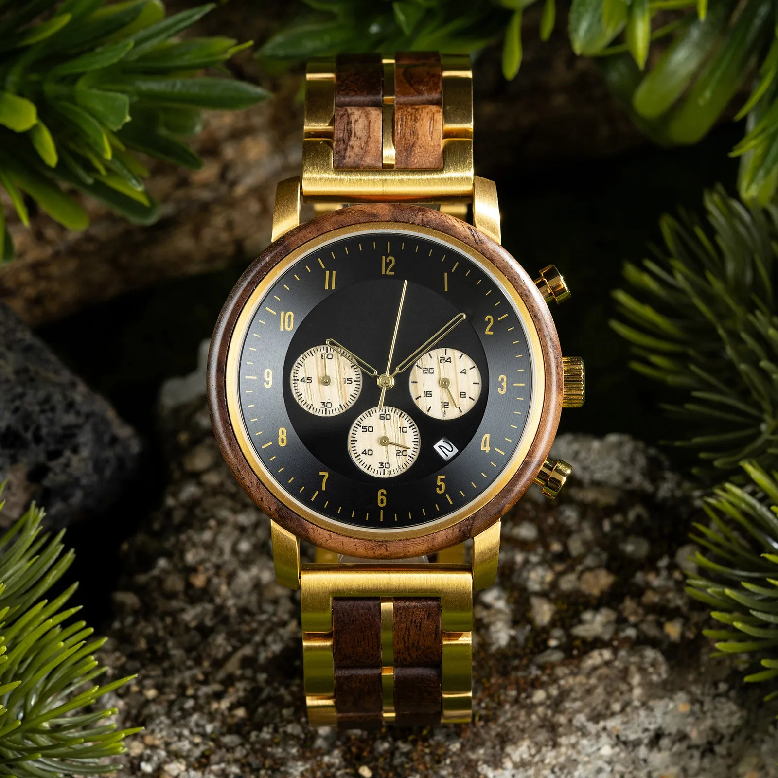 Bursa - Gold Steel & Walnut Chronograph