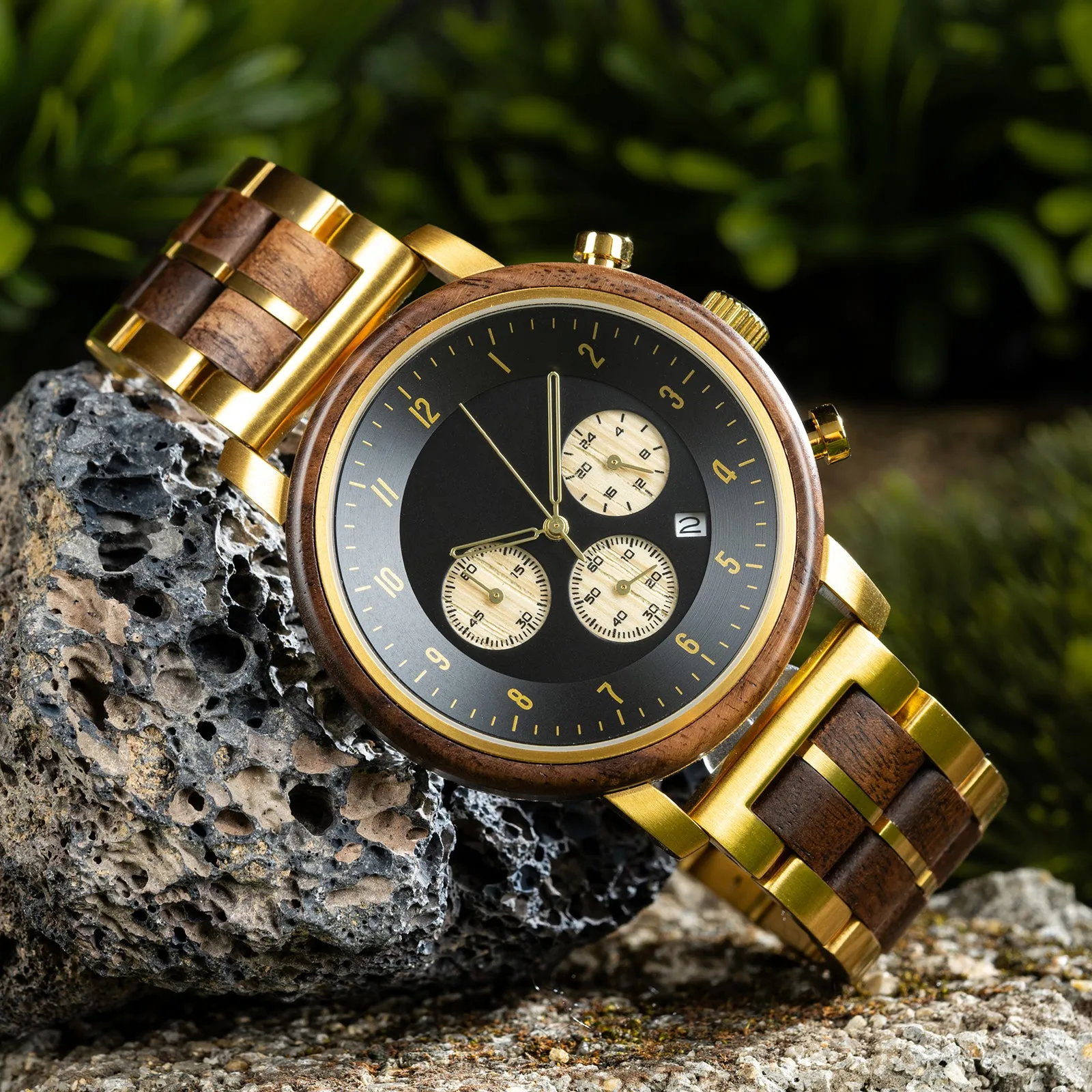 Bursa - Gold Steel & Walnut Chronograph