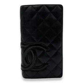 Cambon Long Black Wallet in Calfskin, Silver hardware