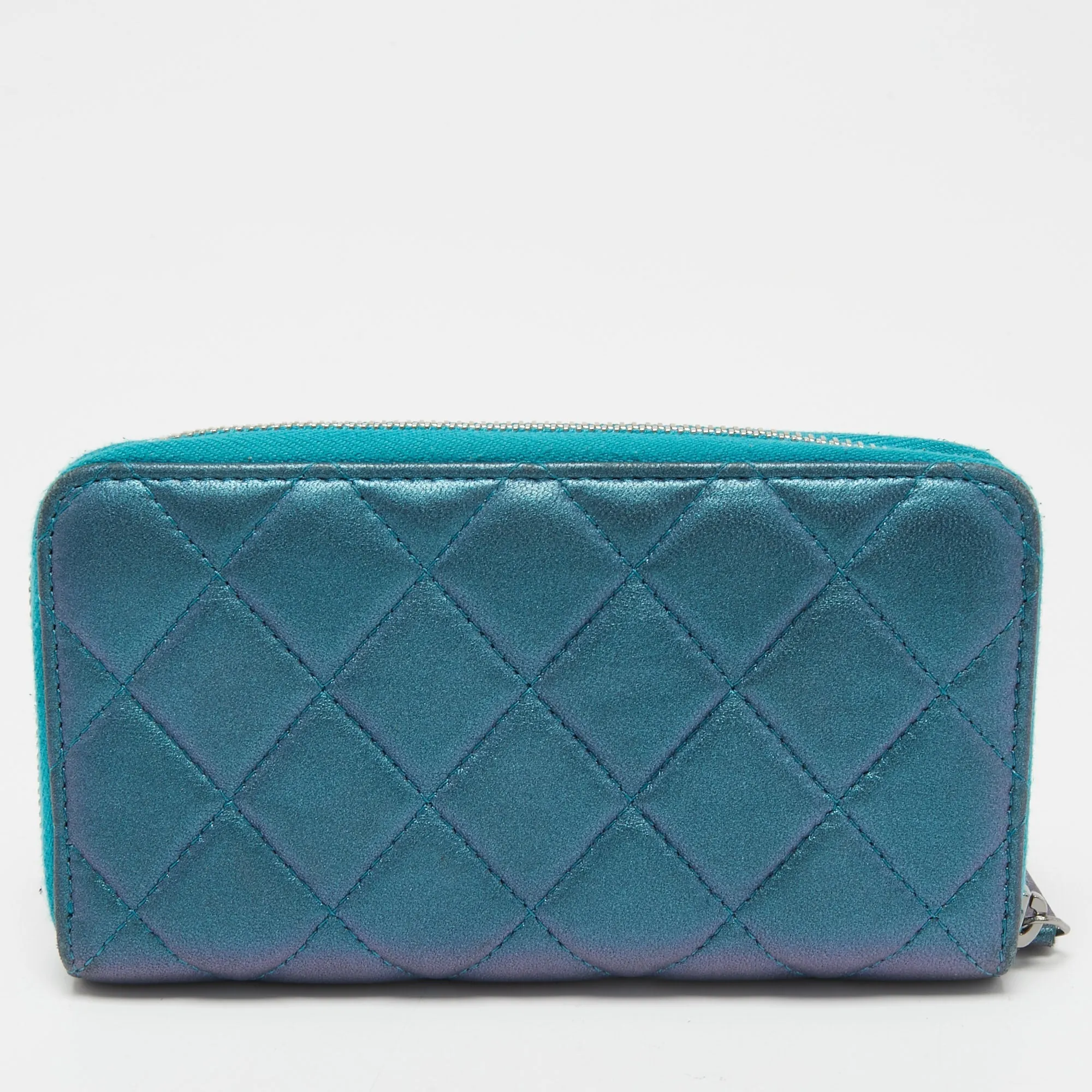 Chanel Metallic Blue Quilted Leather Classic Zip Wallet