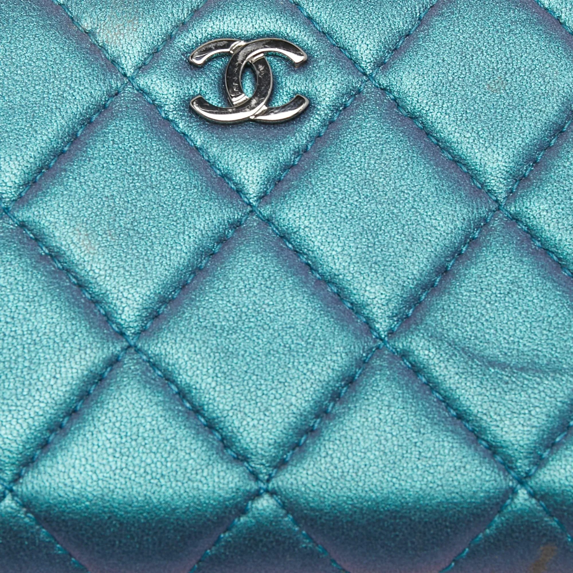 Chanel Metallic Blue Quilted Leather Classic Zip Wallet