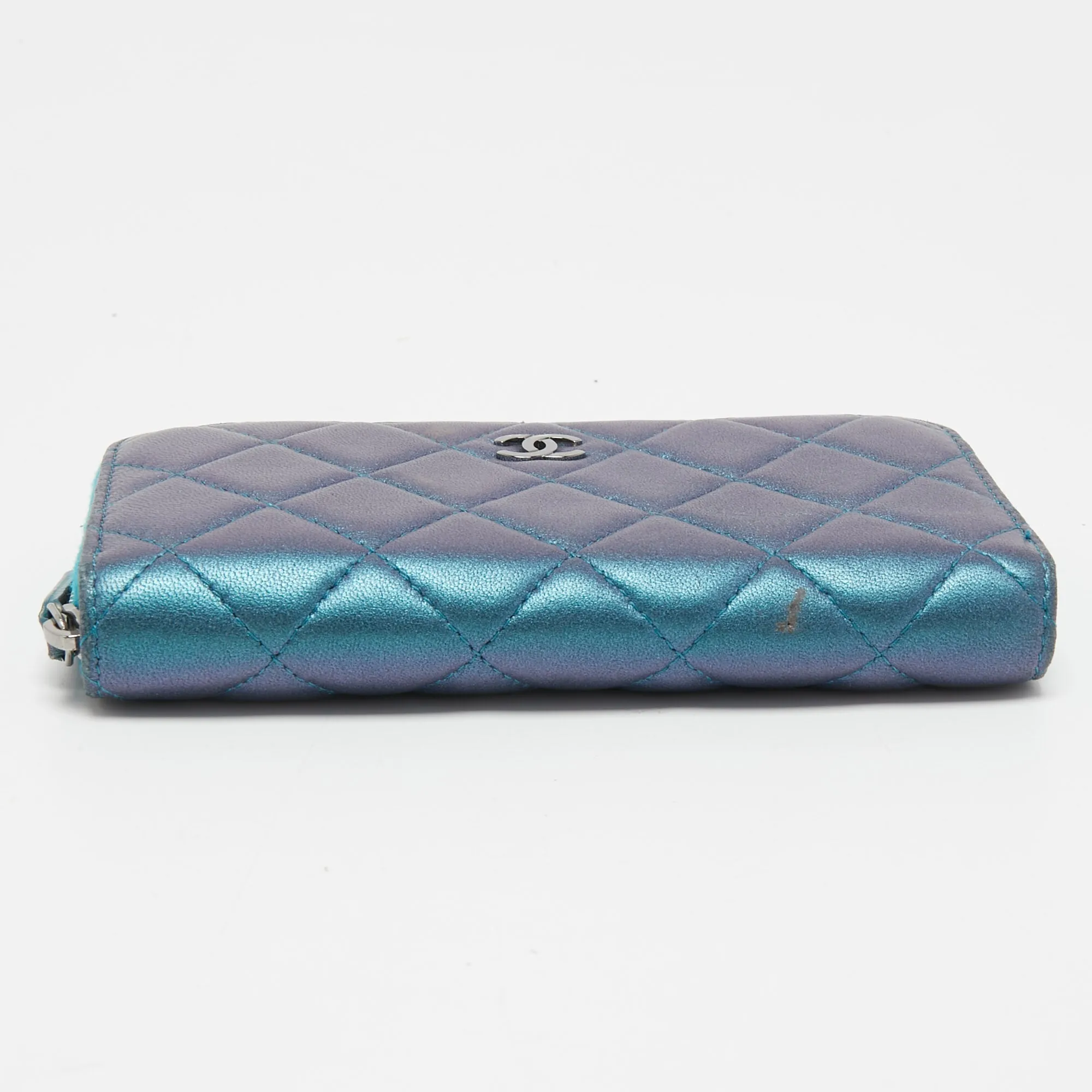 Chanel Metallic Blue Quilted Leather Classic Zip Wallet