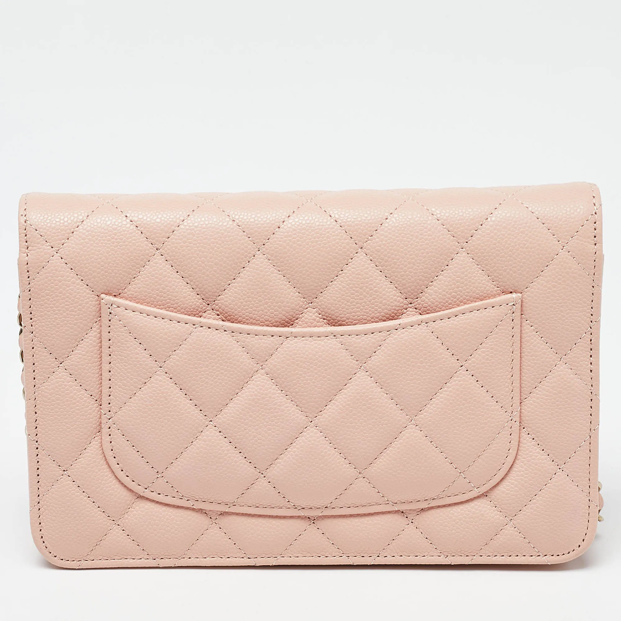 CHANEL Peach Quilted Caviar Leather CC Flap Wallet on Chain