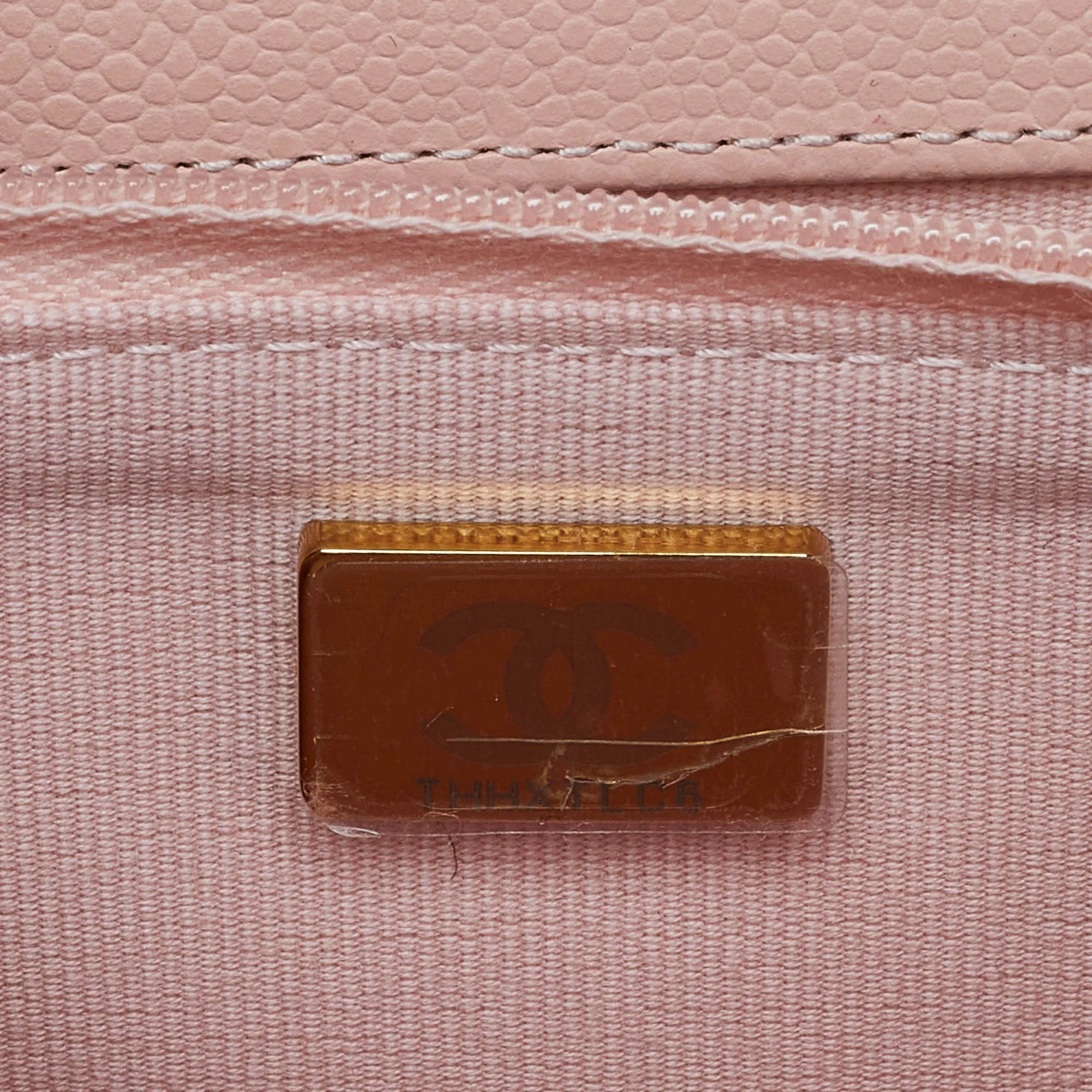 CHANEL Peach Quilted Caviar Leather CC Flap Wallet on Chain