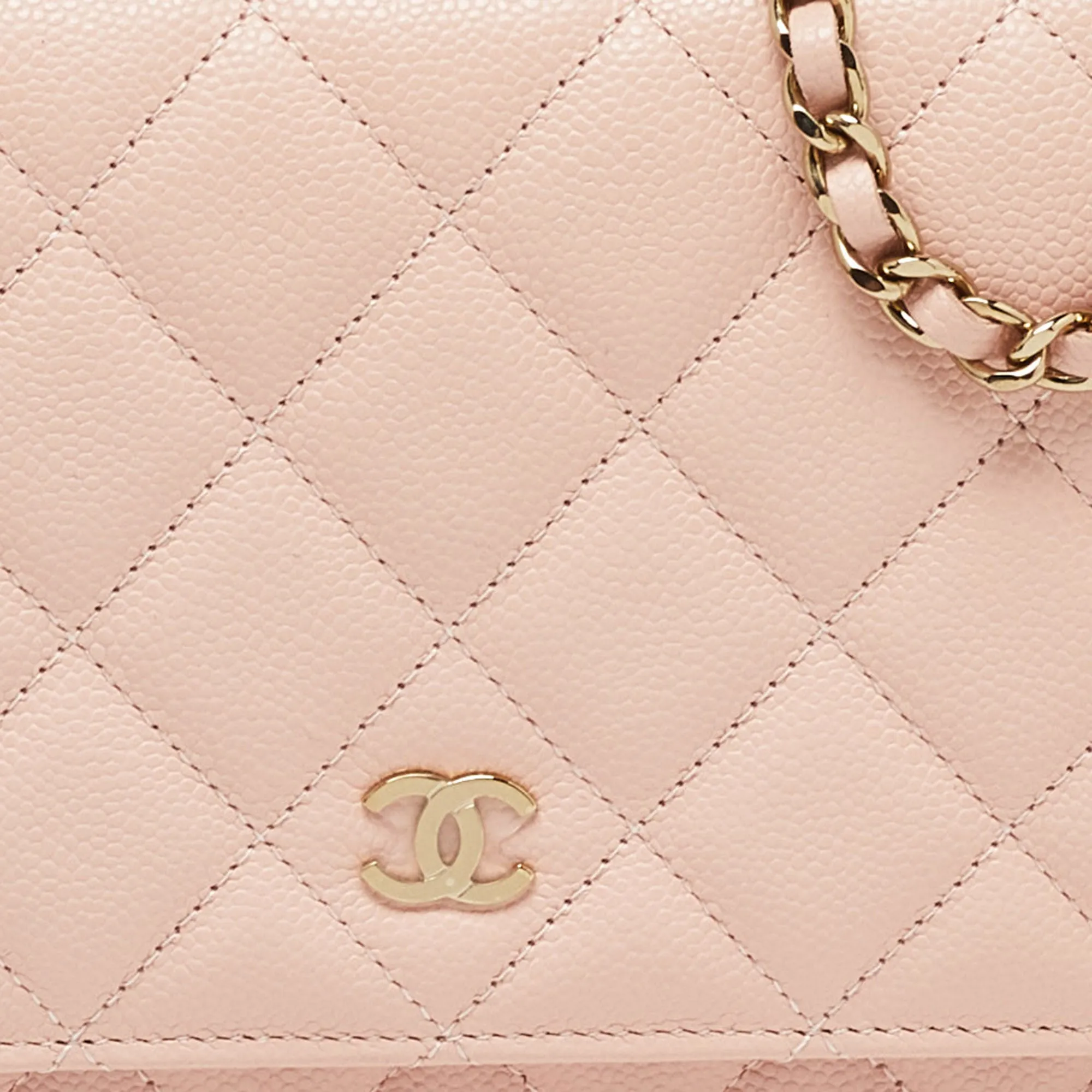 CHANEL Peach Quilted Caviar Leather CC Flap Wallet on Chain