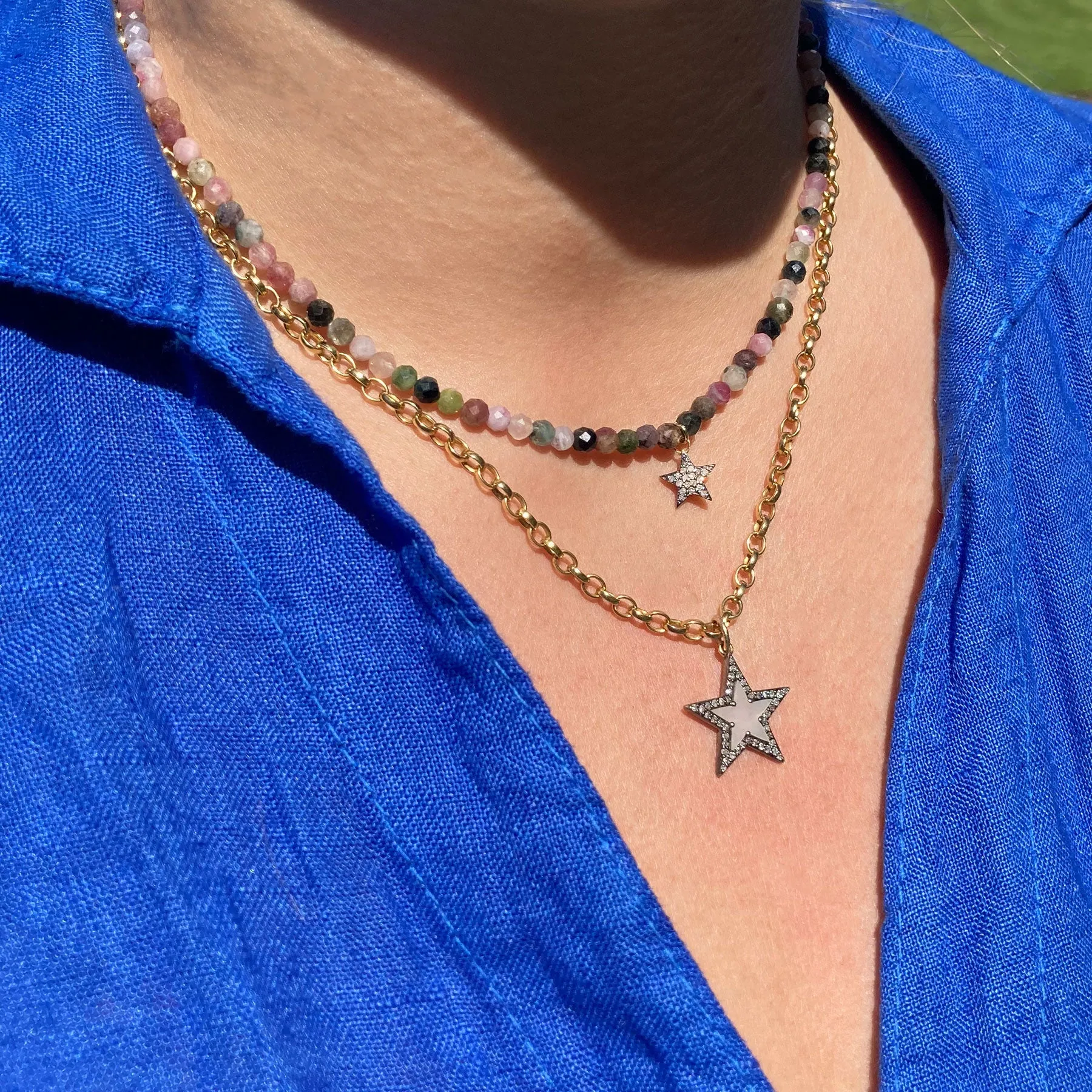 Diamond Star & Tourmaline Bead Necklace