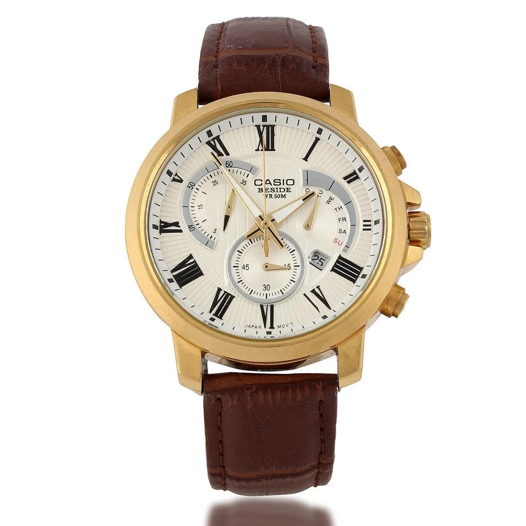 Edifice Casio Brown Leather Strap Analogue Watch