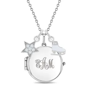 Figure Skater Kids / Children's / Girls Round Pendant/Necklace With Charms - Sterling Silver