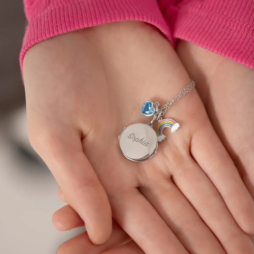 Fluttering Butterfly Kids / Children's / Girls Round Pendant/Necklace With Charms - Sterling Silver