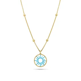 Gold Plated 925 Sterling Silver Turquoise Sun Charm Box Beaded Adjustable Necklace