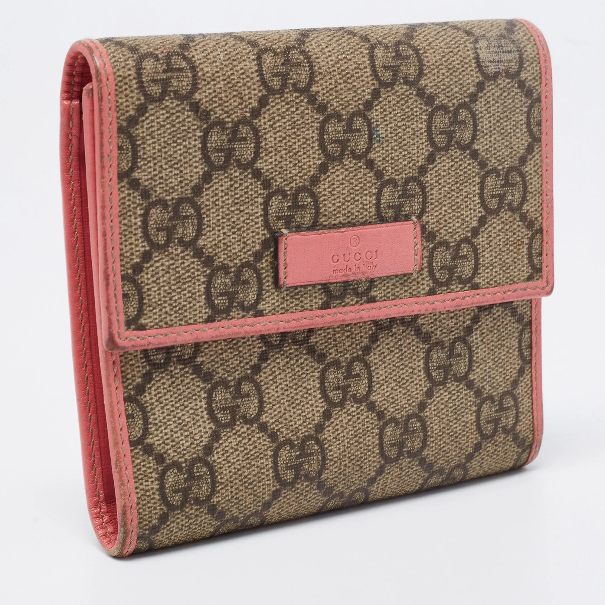 Gucci Beige/Pink GG Supreme Canvas and Leather Trifold Wallet