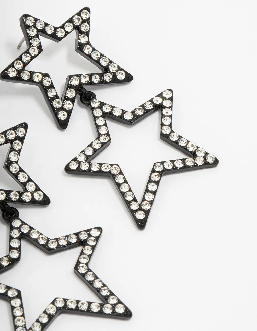 Gunmetal Diamante Double Star Drop Earrings