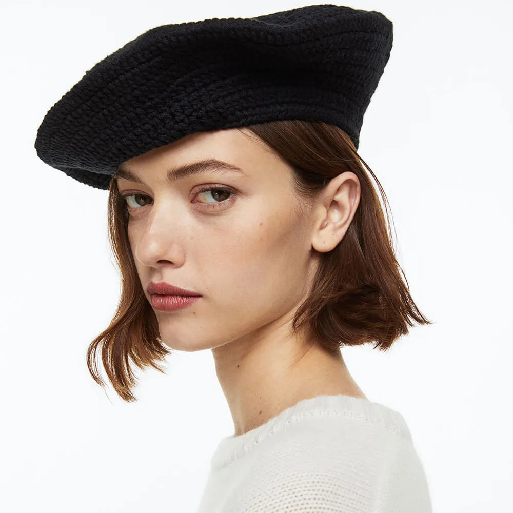 H&M Crochet-look beret, black