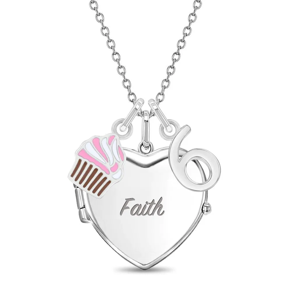 Happy Birthday Kids / Children's / Girls Heart Pendant/Necklace With Charms - Sterling Silver