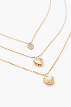 Heart Locket Charm Necklace Set (3 Pcs)