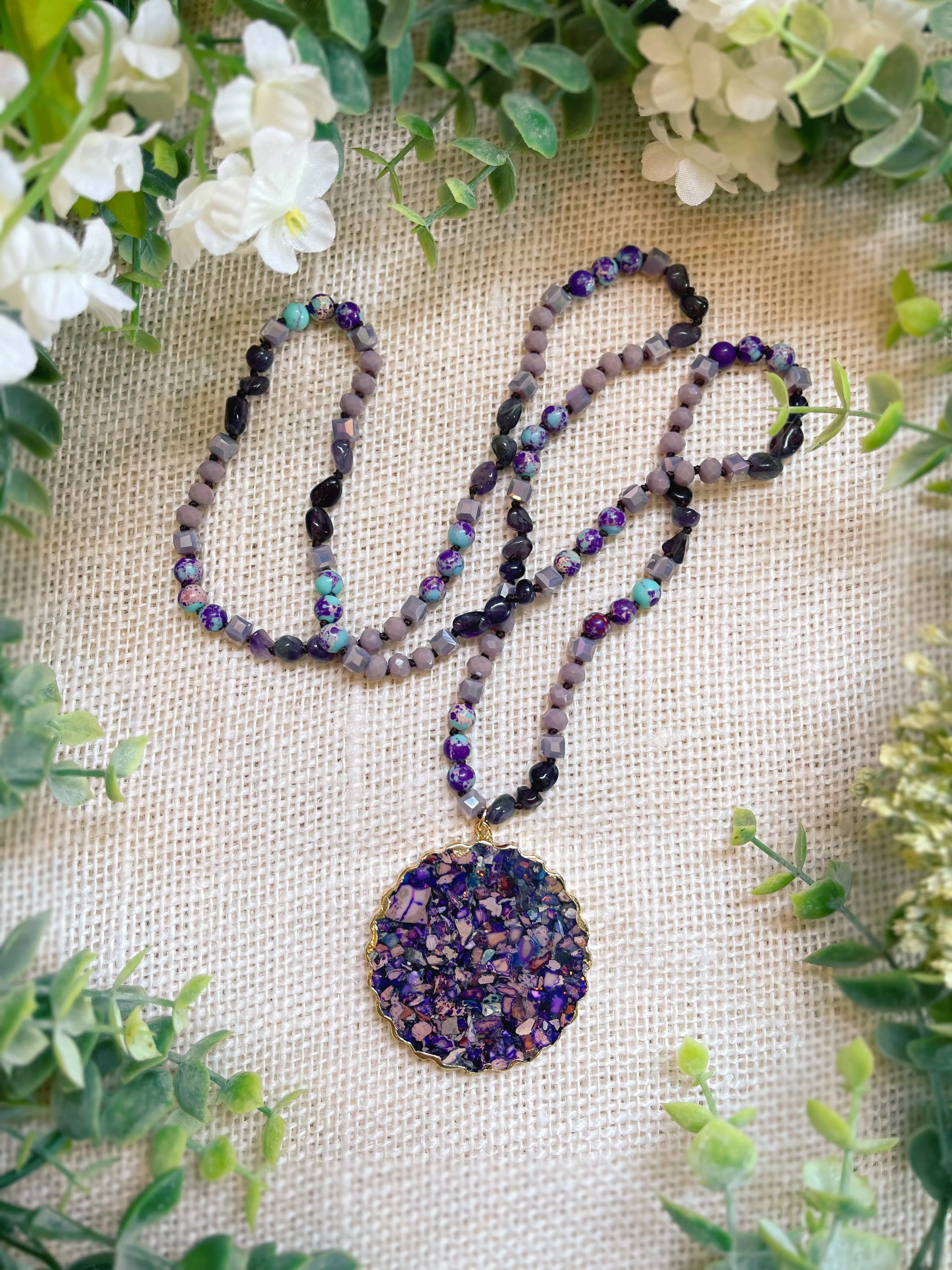 Long Beaded Semi Precious Resin Necklaces