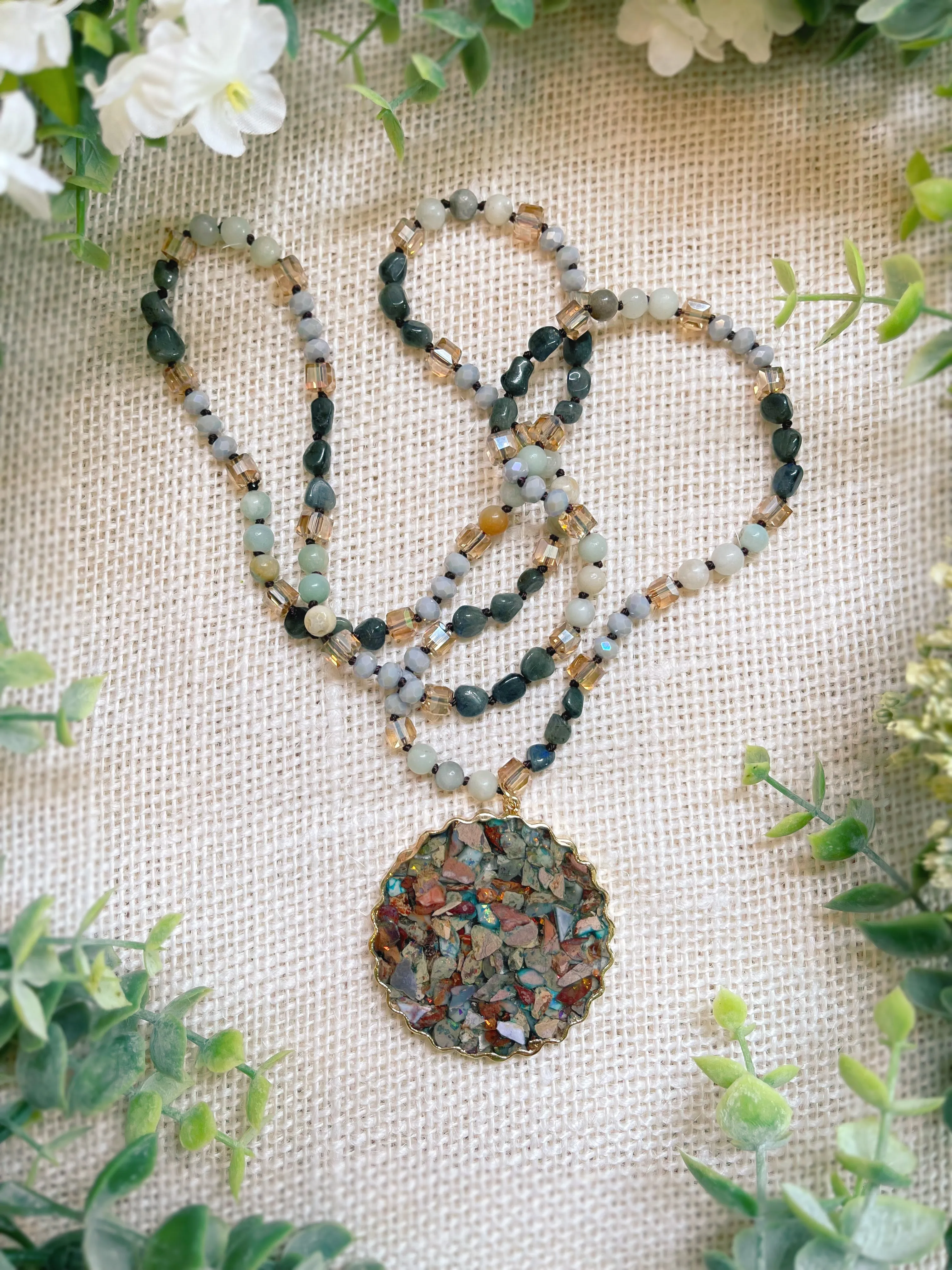 Long Beaded Semi Precious Resin Necklaces