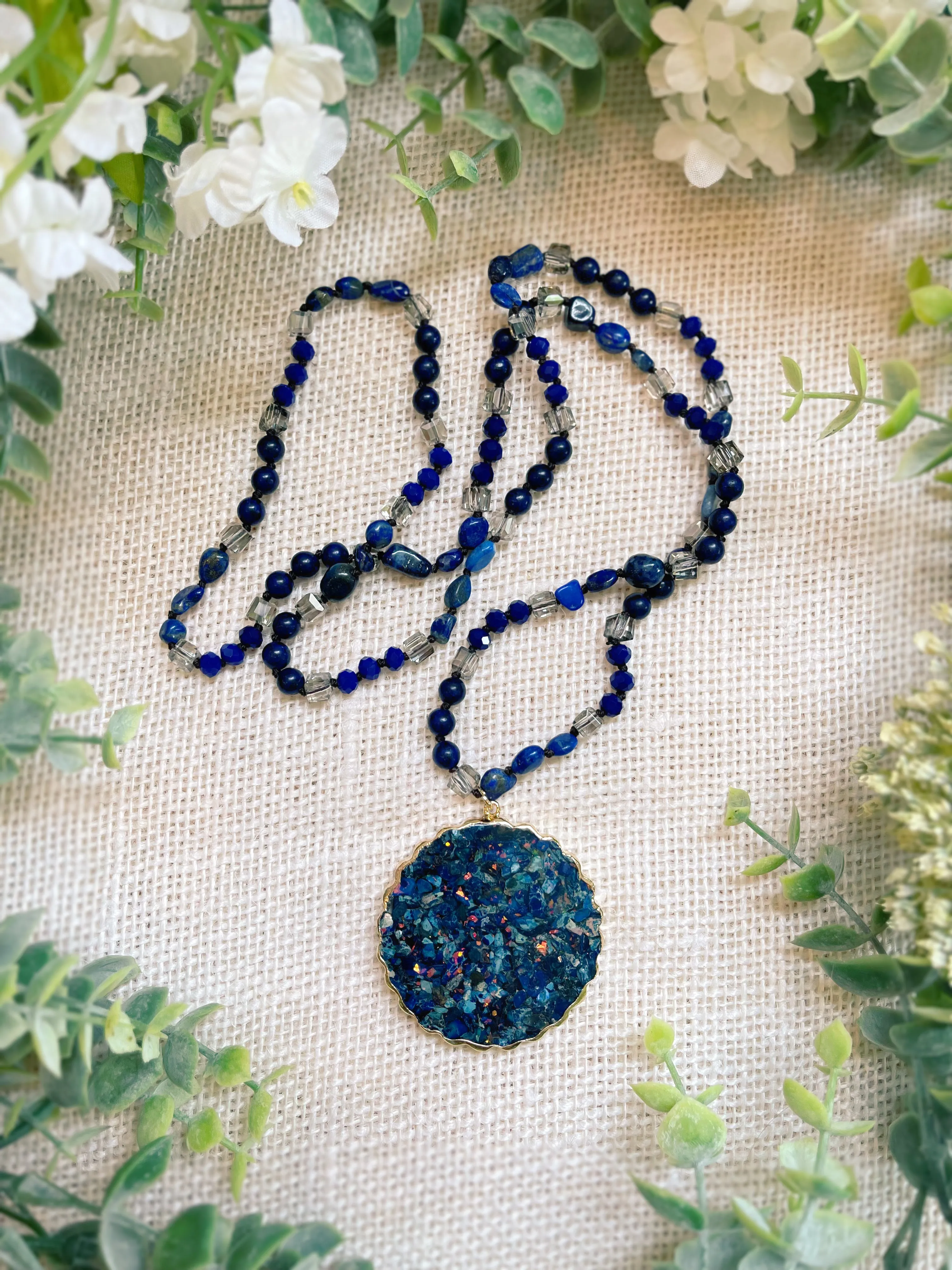 Long Beaded Semi Precious Resin Necklaces