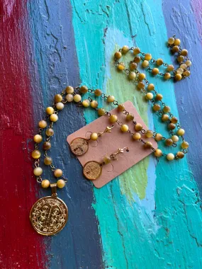 Long Tiger Eye Protection Necklace and Earrings