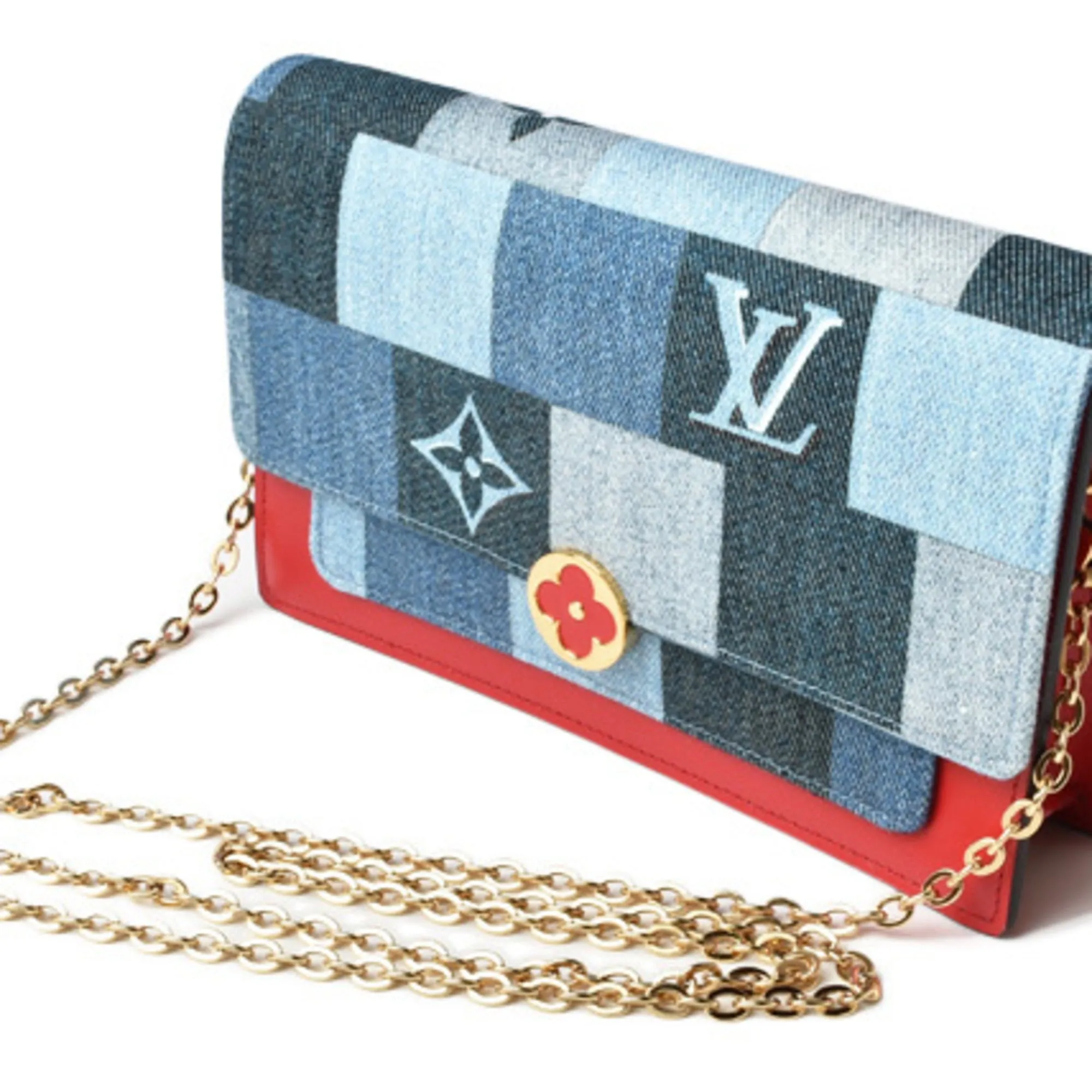 Louis Vuitton Chain Wallet Shoulder Bag LOUIS VUITTON FLORE CHAIN WALLET M69036 Denim Monogram