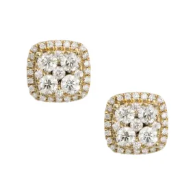 Men's Frame Cluster Diamond Stud Earrings 1.28ct 14K Yellow Gold