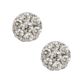 Men's Round Cluster Diamond Stud Earrings 1.15ct 14K White Gold