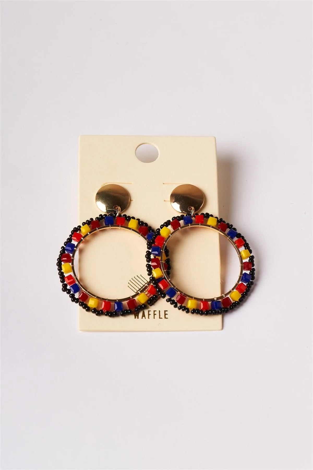 Multicolored Gold Circular Beaded Hoop Stud Earrings