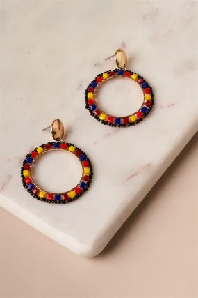 Multicolored Gold Circular Beaded Hoop Stud Earrings