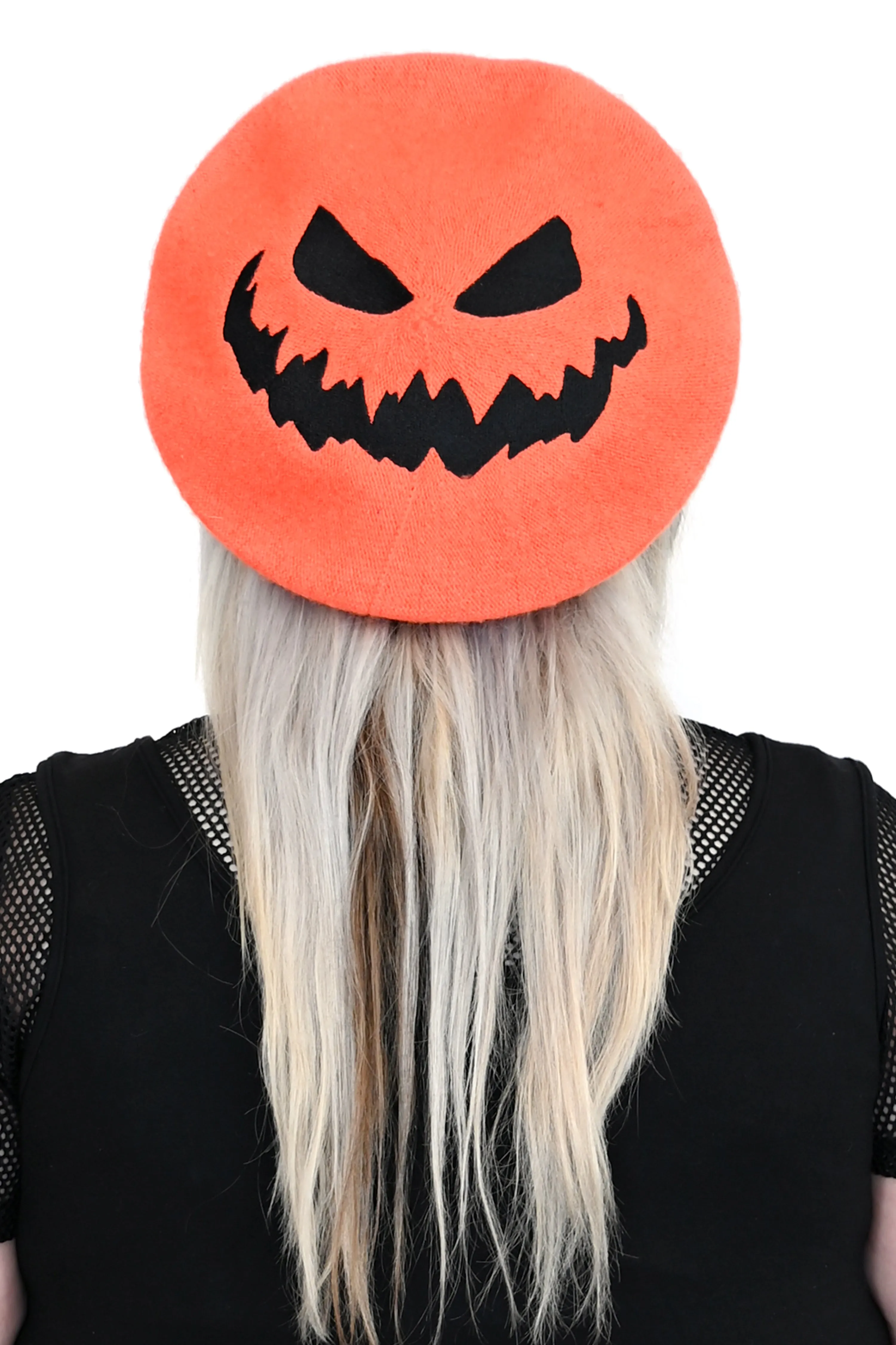 Pumpkin Face Beret - Orange