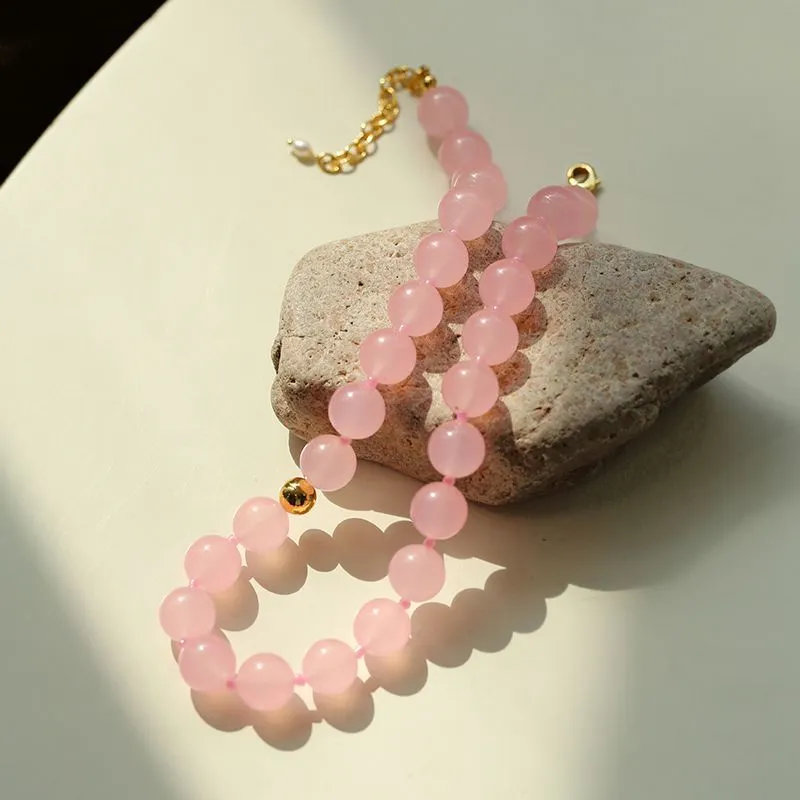 Resort Style Summer Pink Beaded Collarbone Chain