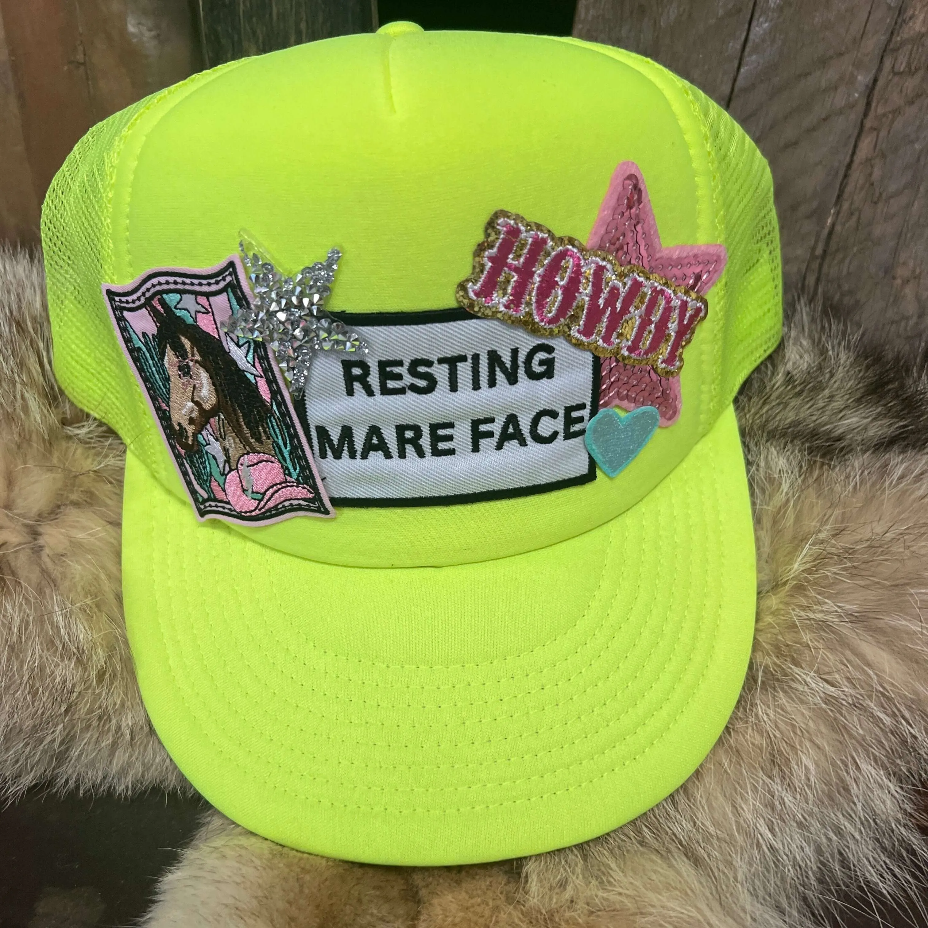 Resting Mare Face Neon Custom Trucker Hat