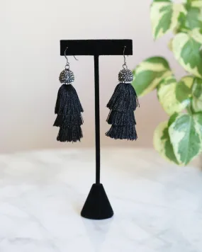 Silk Tassel Earrings | Black