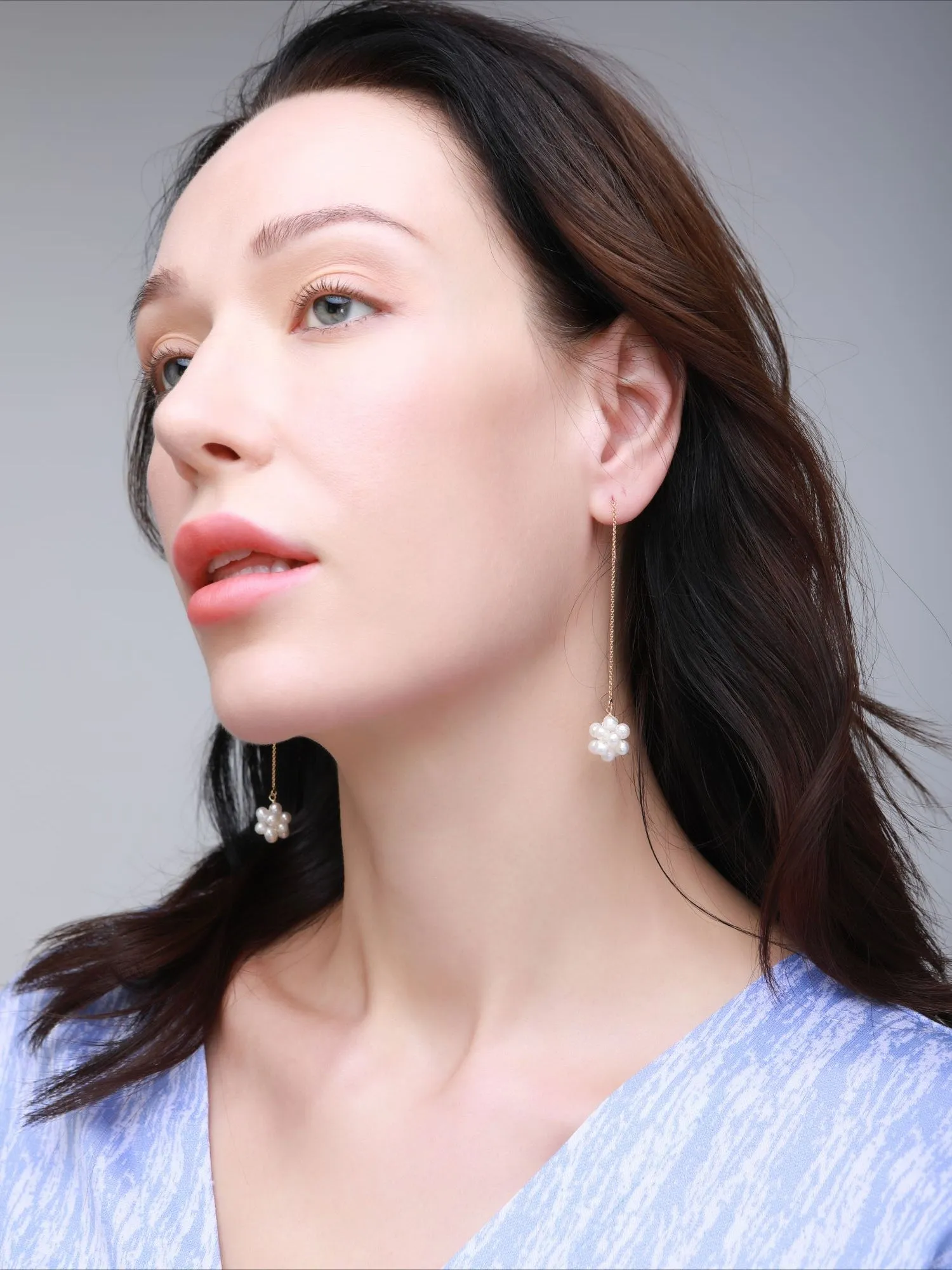 Starry Series Single Cluster Pearl Floral Ear Thread