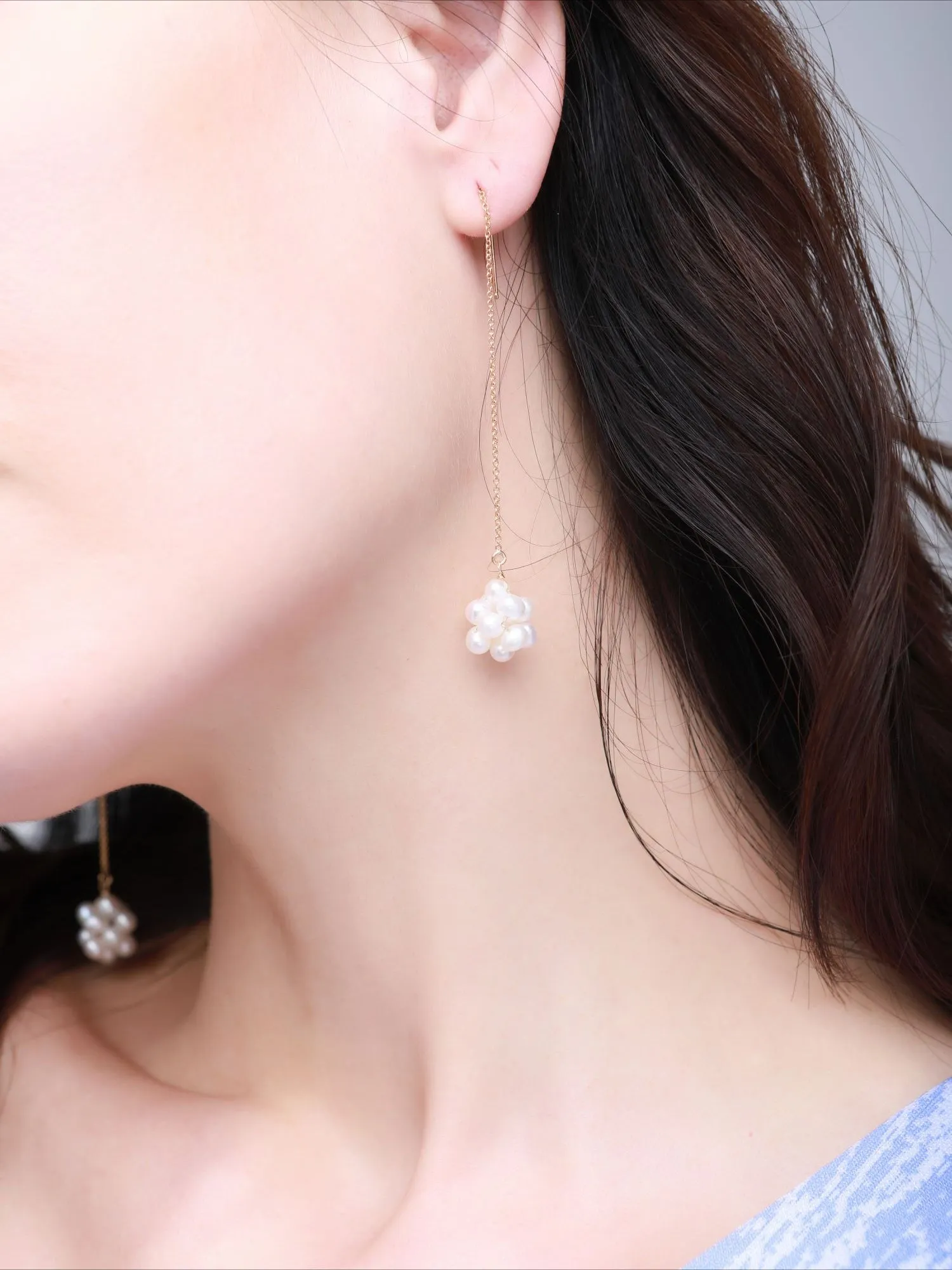 Starry Series Single Cluster Pearl Floral Ear Thread