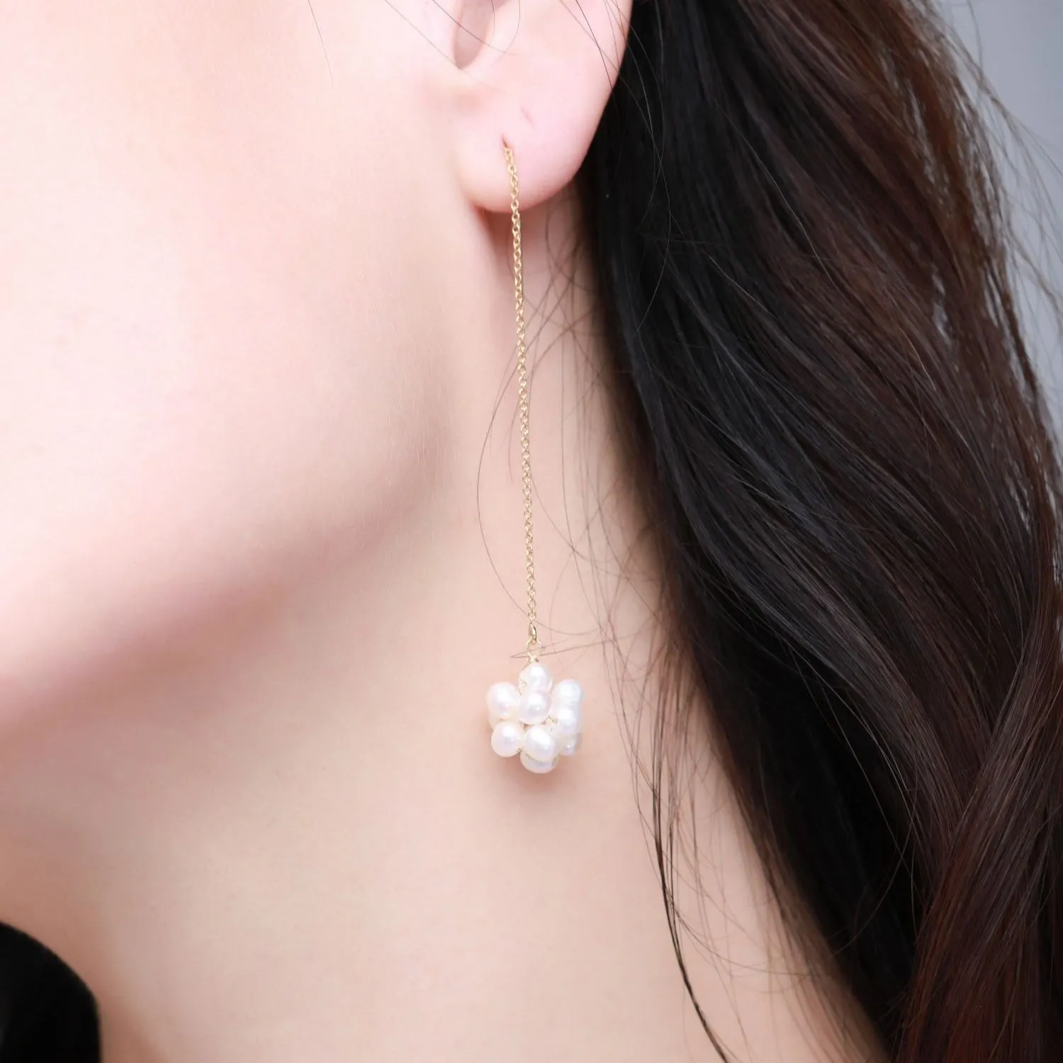 Starry Series Single Cluster Pearl Floral Ear Thread