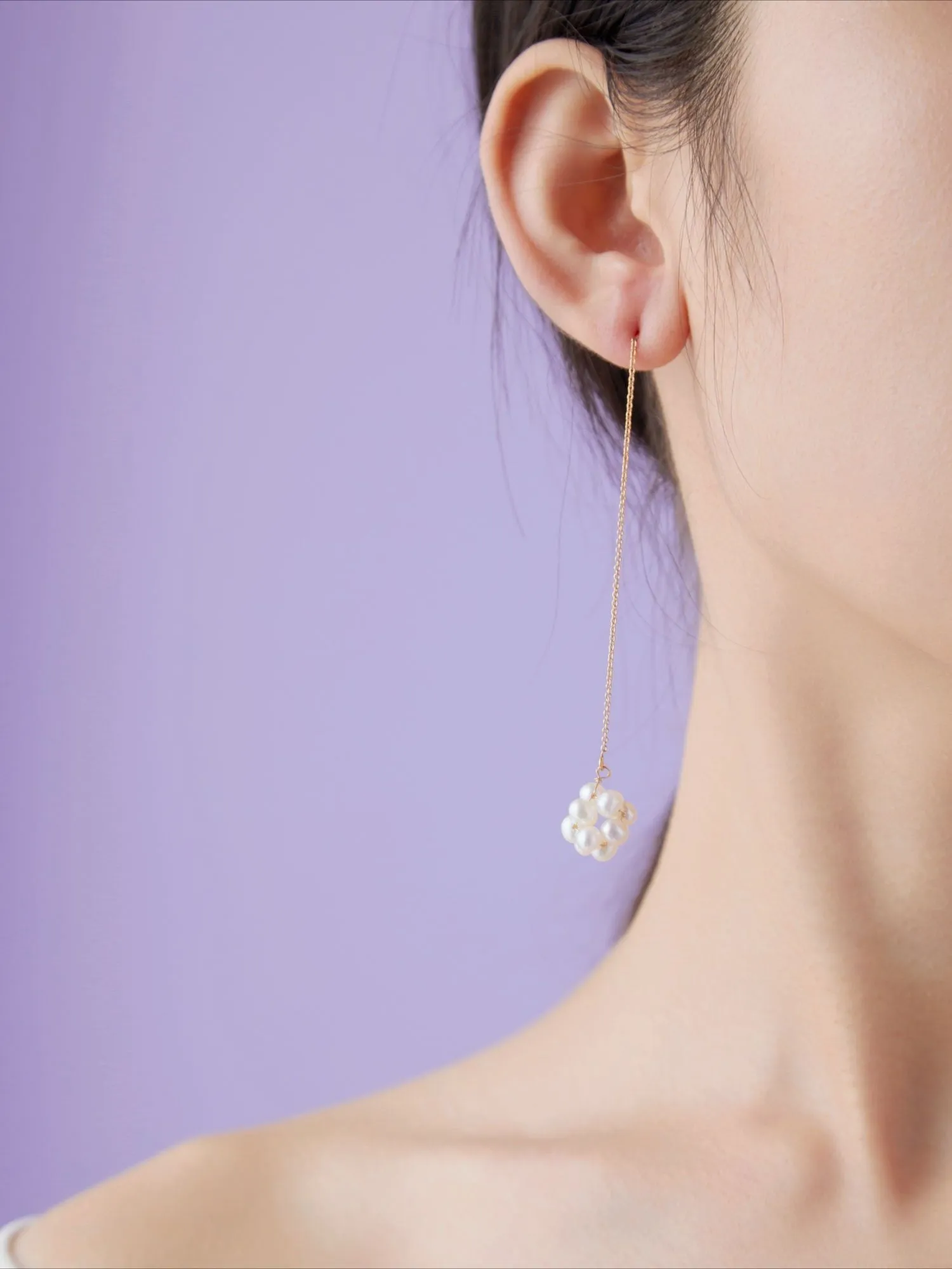 Starry Series Single Cluster Pearl Floral Ear Thread